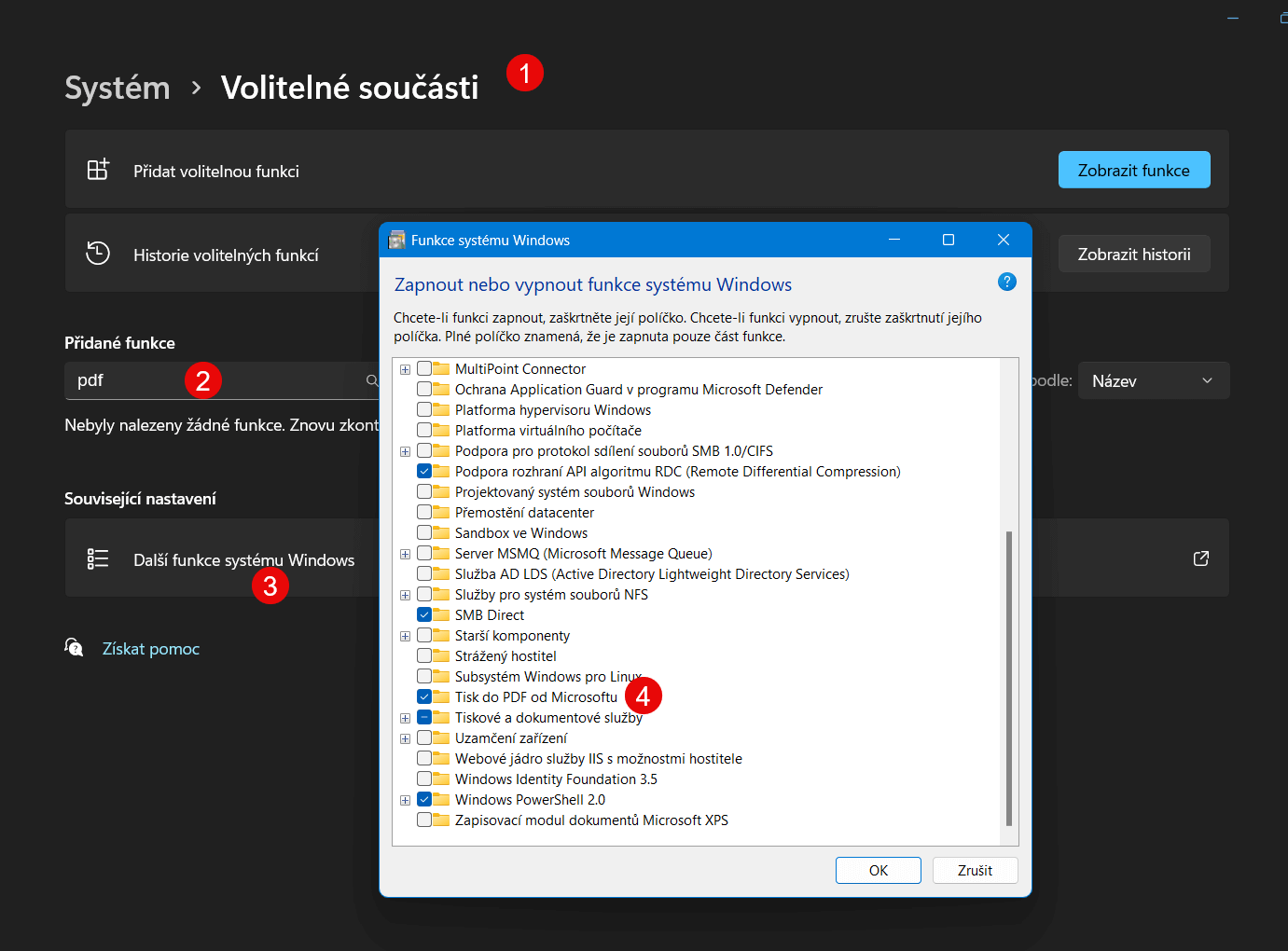 Jak povolit funkci 'Microsoft Print to PDF'